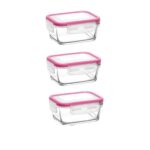 Fresco Pembe Kapak Cam Saklama Kabı 3 Adet 400 Cc