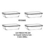 Cam Kilitli Saklama Kabı 4'lü Set 1900cc GRİ KAPAKLI Dikdörtgen (FRS-259)