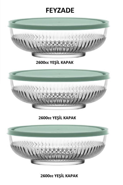 Tokyo Saklama Kabı Seti 3'lü (2600 CC) YEŞİL Kapaklı (TOK-295)