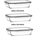 Fresco Saklama Kabı Seti 3 adet 1900cc GRİ KAPAKLI (FRS-259)