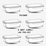 Fresco Kilitli Saklama Kabı 6'lı Set 1200cc Dikdörtgen BEYAZ KAPAK (FRS-257)