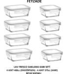 Fresco Saklama Kabı Seti 4 Adet 400cc (DİKDÖRTGEN) Ve 4 Adet 375cc (KARE)