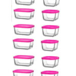 CUBE Kahvaltılık Saklama Kabı Seti PEMBE KAPAKLI (6 Adet 405cc - 6 Adet 270cc)