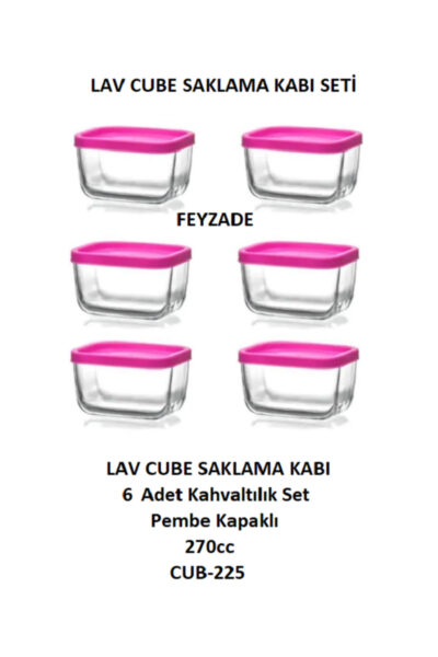 CUBE Kahvaltılık Saklama Kabı Seti 6 ADET 270cc (CUB-225) PEMBE KAPAK