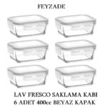 Fresco Kilitli Cam Saklama Kabı Seti 6 Adet 400cc Beyaz Kapak (FRS-237)