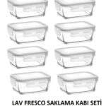 Fresco Kilitli Cam Saklama Kabı 8 Parça 400cc (FRS-237) Beyaz Kapaklı