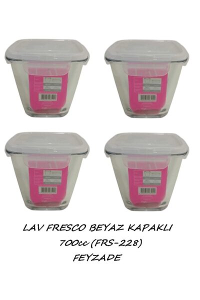 Fresco Kilitli Cam Saklama Kabı Seti 4 Adet 700cc Beyaz Kapaklı (FRS-228)