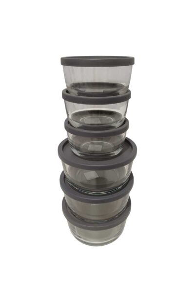 Round Saklama Kabı (380 cc X 3 ADET)- (800 cc X 3 ADET) ANTRASİT KAPAKLI