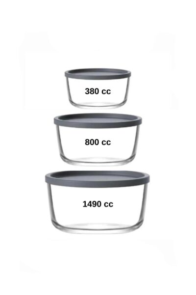 Round Saklama Kabı Antrasit 380-800-1490 Cc 3 lü Takım