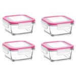 Fresco Cam Kilitli Saklama Kabı 4'lü Set Frs227 Pembe 375cc Kare