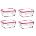 Fresco Pembe Kapak 4'lü Saklama Kabı Kahvaltılık 400cc Frs-237