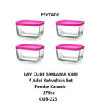 Cube Kahvaltılık Saklama Kabı Seti 4 Adet 270cc (CUB-225) Pembe Kapak