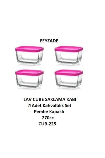 Cube Kahvaltılık Saklama Kabı Seti 4 Adet 270cc (CUB-225) Pembe Kapak