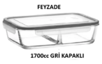 Fresco Cam Kilitli Dikdörtgen Saklama Kabı 1 Adet 1700cc GRİ KAPAKLI FRS-299