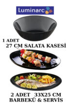 Luminarc Diwali Serisi-siyah 2 Adet 33x25 Cm.(BARBEKÜ-SERVİS)tabağı-1 Adet 27 Cm.(SALATA)kasesi.